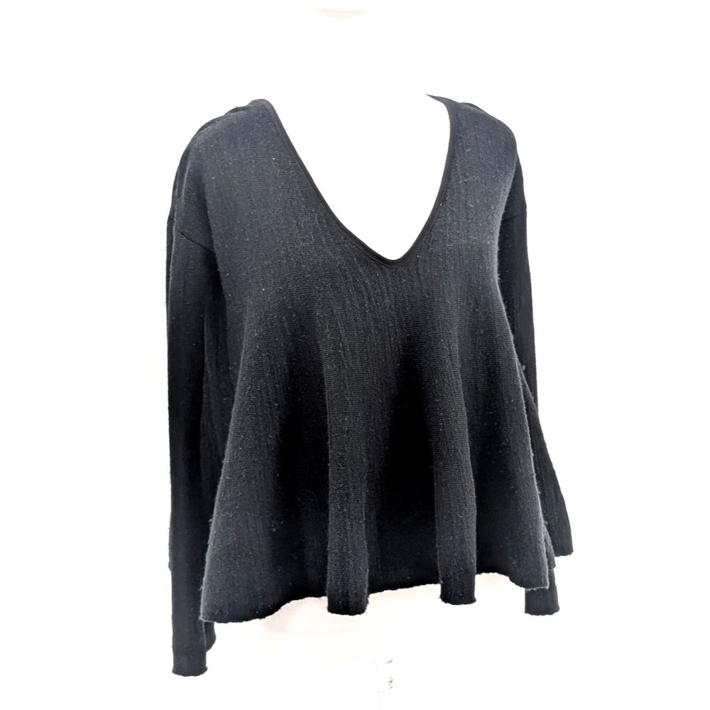 Free People Sundae Black V-Neck Long Sleeve Flowy Pullover Sweater Size XS